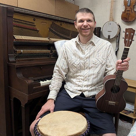 Tyler with his instruments